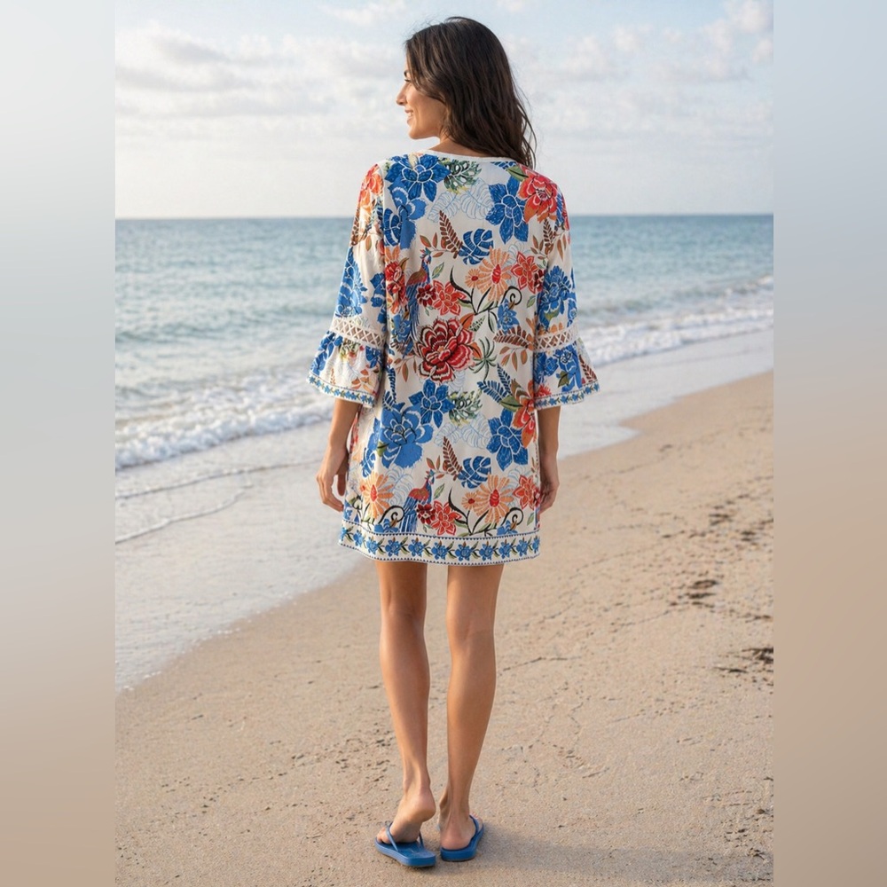 Cupshe Floral Dress with Blue, Orange & Green Print Size Small - Picture 2 of 7